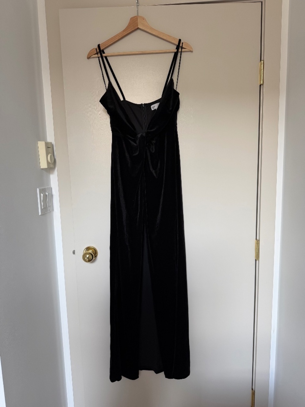 Black Velvet Front Slit Maxi Dress